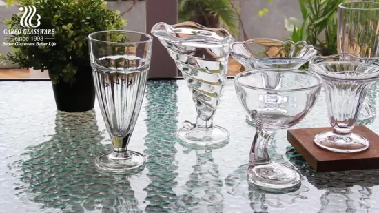 Light Industry Daily Use 215ml Triangle Shape Glass Ice Cream Cup for Milk Shake Sundae Glass Dessert Cups